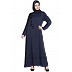 Designer Nida abaya with patchwork- Navy Blue
